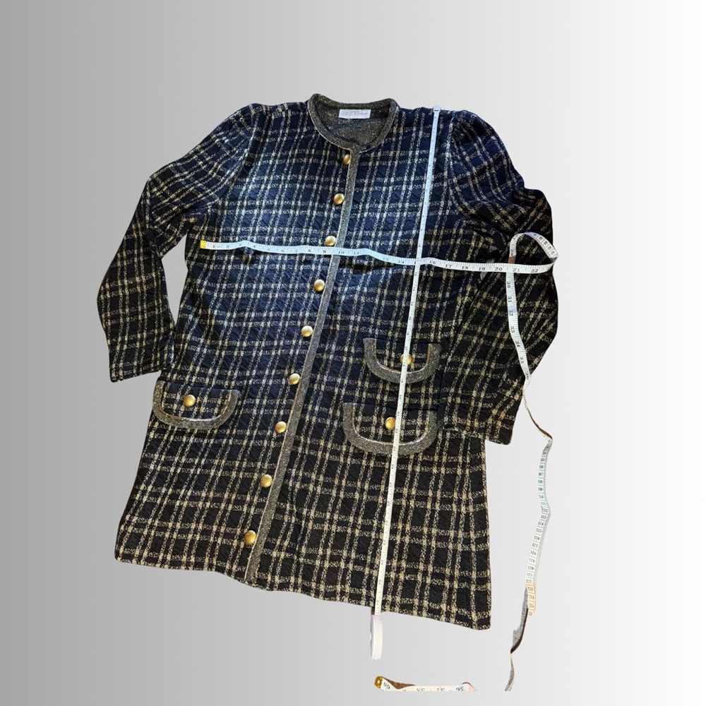 Vintage Joan Sparks for Daniel Barrett Metallic Plaid Long Cardigan Coat - Picture 4 of 7
